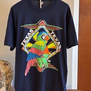 Screen Stars Black T-Shirt with Colorful Parrot Design